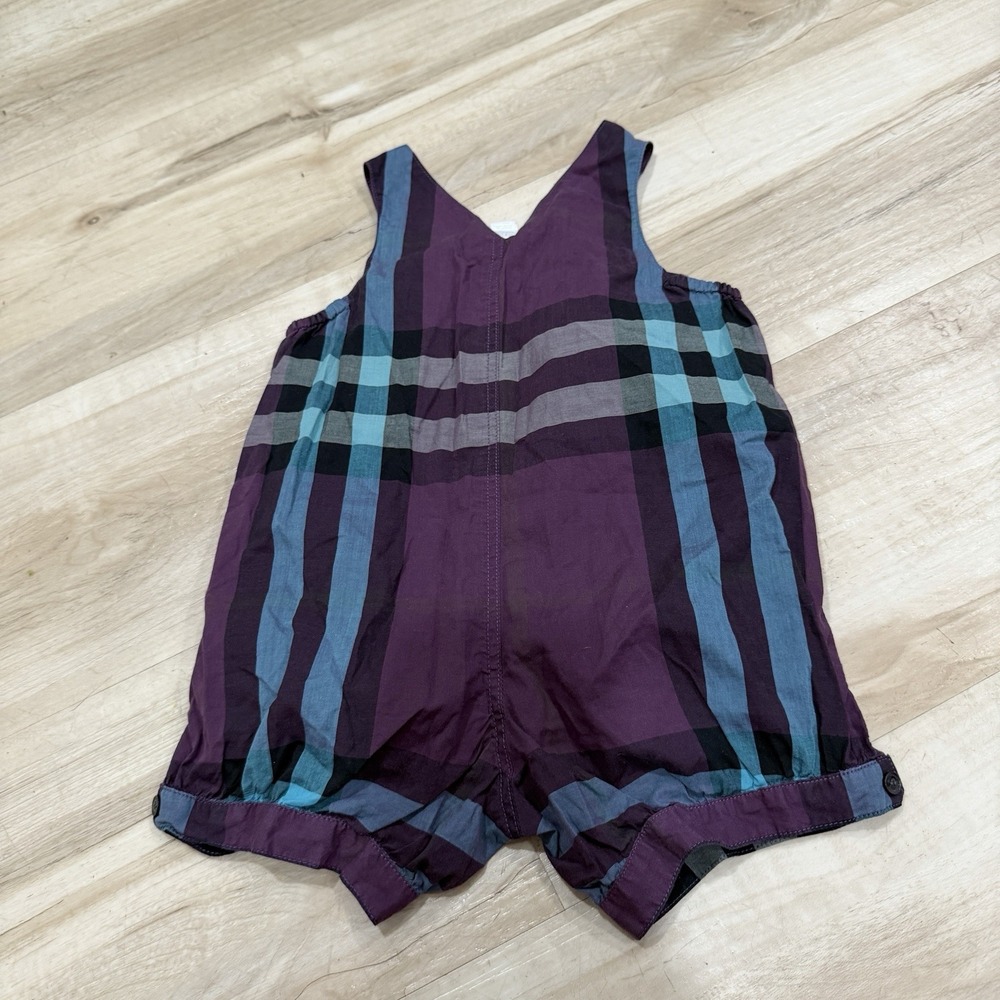Women's Burberry Purple Plaid Romper‎ Jumpsuit  Baby Size 12 Months Elegant - Picture 4 of 7
